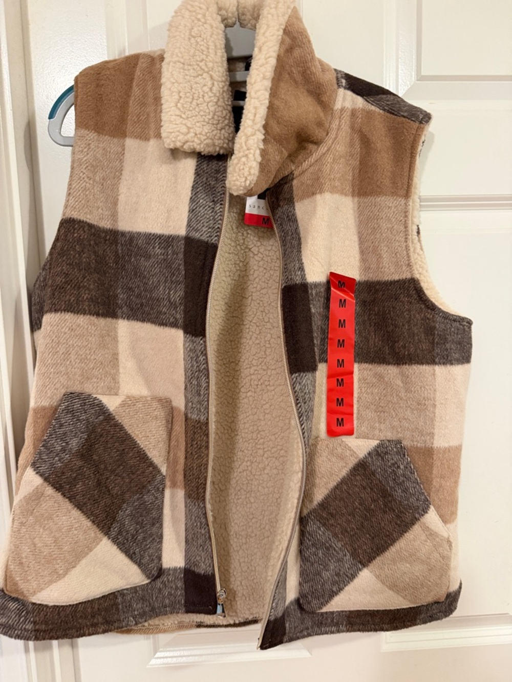 Sanctuary Sherpa-Lined Plaid Vest - Tan & Brown